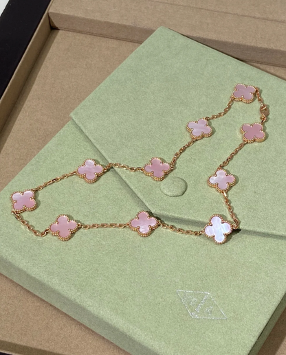 [⭐Shinejoy Jewellery] Pink Necklace with Ten Clover Designs