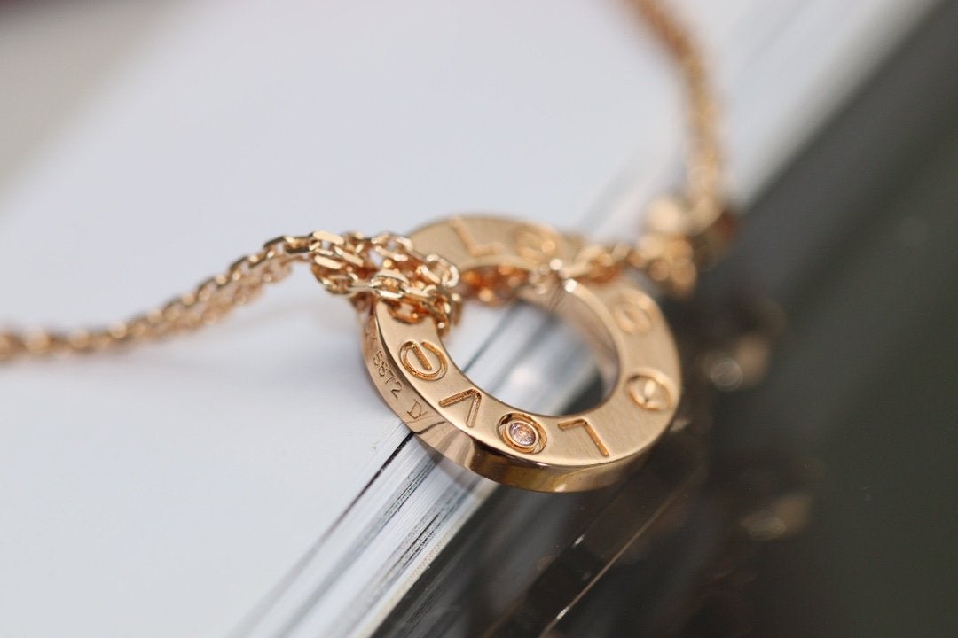 [⭐Shinejoy]LOVE NECKLACE ADJUSTABLE ROSE GOLD 2 DIAMOND