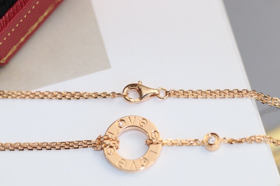 [⭐Shinejoy]LOVE NECKLACE ADJUSTABLE ROSE GOLD 2 DIAMOND