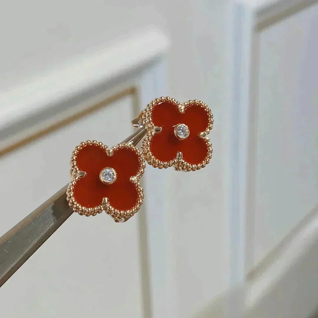 [⭐Shinejoy]CLOVER MEDIUM 1 MOTIFS CARNELIAN  DIAMOND earrings