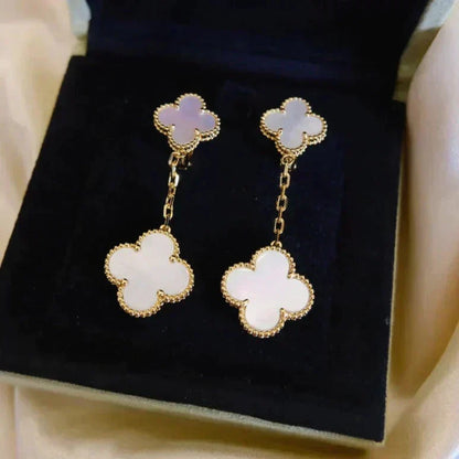 [⭐Shinejoy]CLOVER 2 MOTIF WHITE MOP EARRINGS