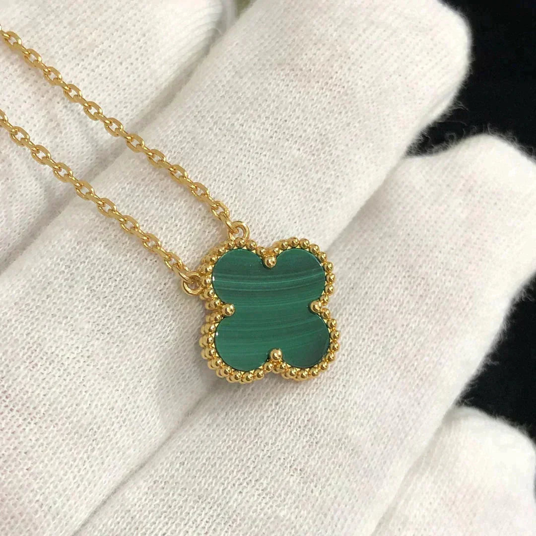 [⭐Shinejoy]CLOVER 15MM MALACHITE SINGLE FLOWER  NECKLACE