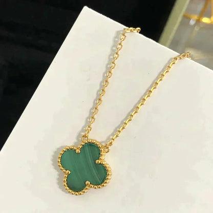 [⭐Shinejoy]CLOVER 15MM MALACHITE SINGLE FLOWER  NECKLACE