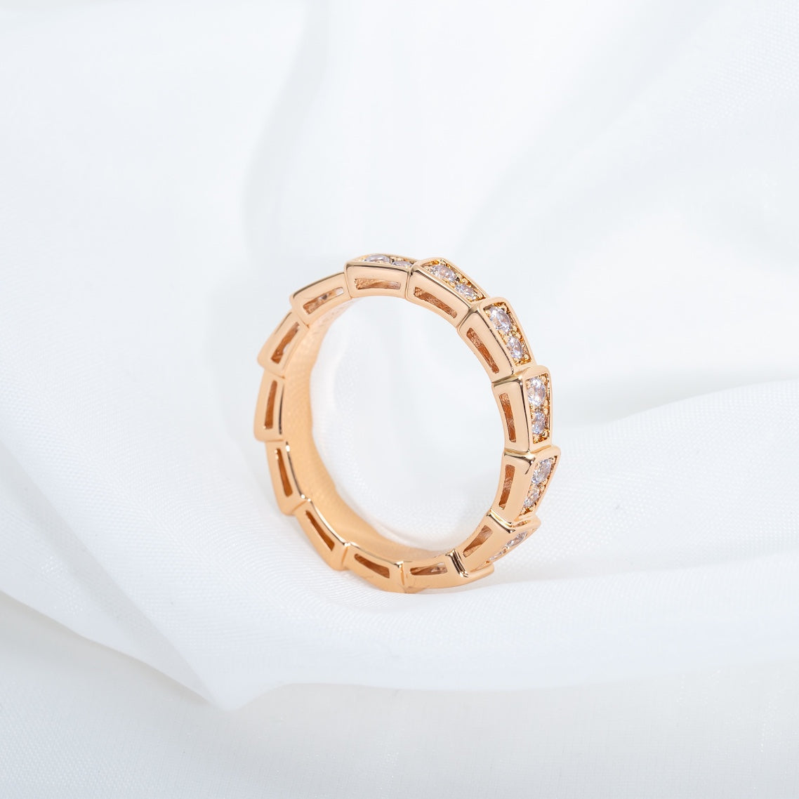 [⭐Shinejoy]SERPENTI RING PINK GOLD DIAMOND PAVED 3MM