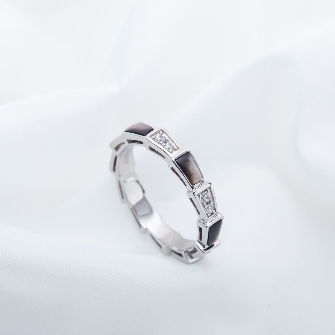 [⭐Shinejoy]SERPENTI RING SILVER  DIAMOND BLACK MOP 3MM