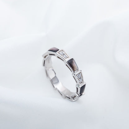 [⭐Shinejoy]SERPENTI RING SILVER  DIAMOND BLACK MOP 3MM