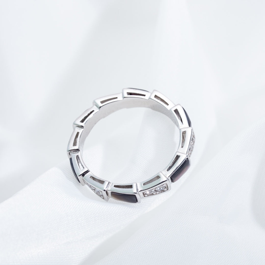 [⭐Shinejoy]SERPENTI RING SILVER  DIAMOND BLACK MOP 3MM