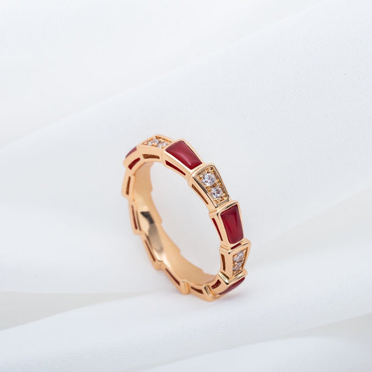 [⭐Shinejoy]SERPENTI RING PINK GOLD CARNELIAN DIAMOND 3MM