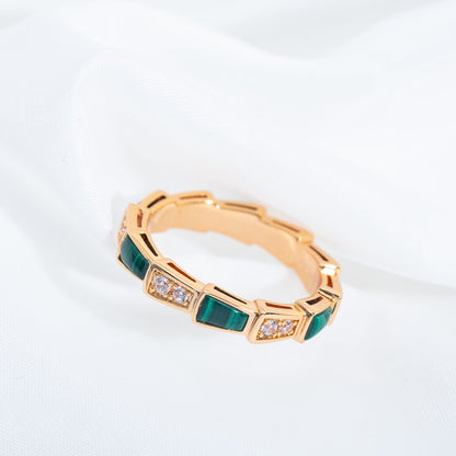 [⭐Shinejoy]SERPENTI RING PINK GOLD MALACHITE DIAMOND 3MM