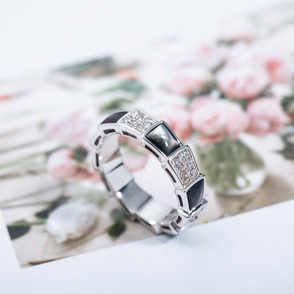 [⭐Shinejoy]SERPENTI RING SILVER DIAMOND BLACK MOP 4MM