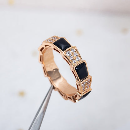 [⭐Shinejoy]SERPENTI RING PINK GOLD BLACK MOP DIAMOND PAVED 4MM