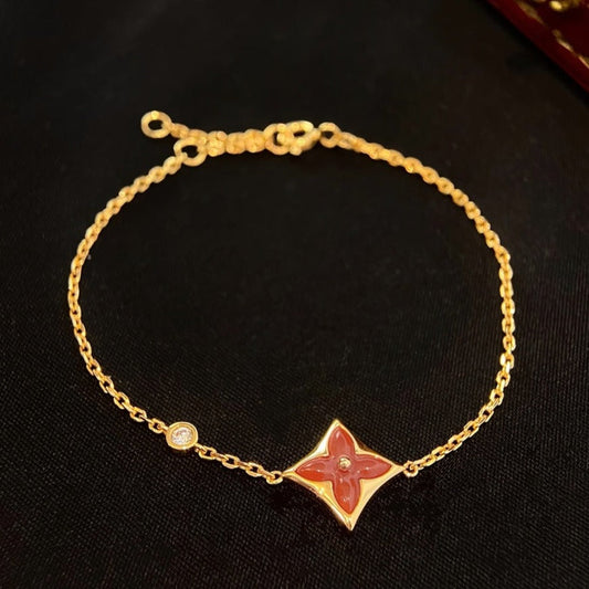 [⭐Shinejoy]COLOR STAR CARNELIAN PINK GOLD DIAMOND BRACELET