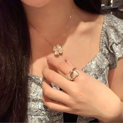 [⭐Shinejoy]CLOVER MOP DIAMOND ROSE GOLD NECKLACE