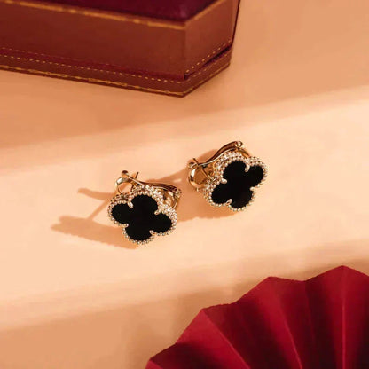 [⭐Shinejoy]CLOVER MEDIUM 1 MOTIFS  ONYX STUD EARRINGS