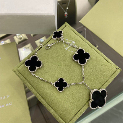 [⭐Shinejoy]CLOVER 5 MOTIFS SIVLER ONYX BRACELET