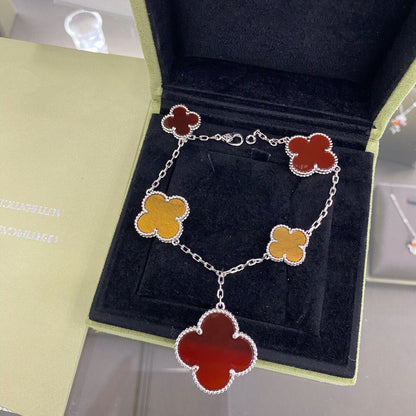 [⭐Shinejoy]CLOVER 5 MOTIFS SIVLER CARNELIAN TIGER EYE BRACELET