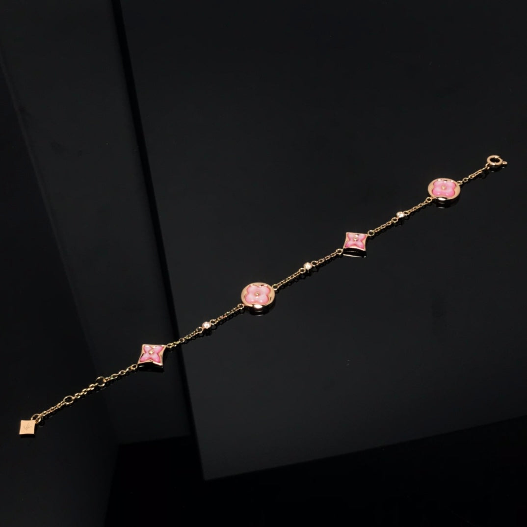 [⭐Shinejoy]STAR AND SUN 4 MOTIF PINK MOP PINK GOLD BRACELET