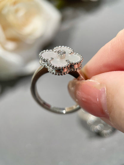 [⭐Shinejoy]CLOVER SILVER MOP DIAMOND RING