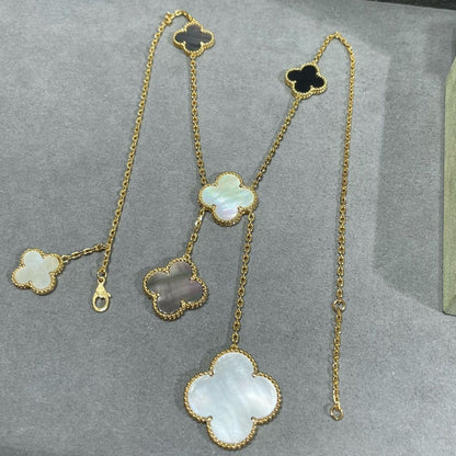 [⭐Shinejoy]CLOVER 6 MOTIF MOP ONYX GOLD NECKLACE