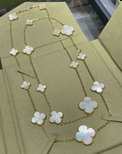 [⭐Shinejoy]CLOVER 16 MOTIF WHITE MOP GOLD NECKLACE