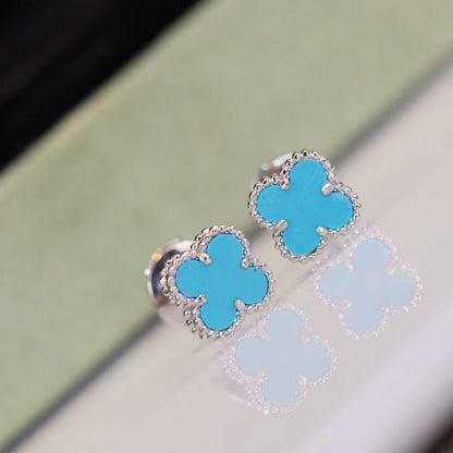 [⭐Shinejoy]CLOVER MINI TURQUOISE SILVER STUD EARRINGS