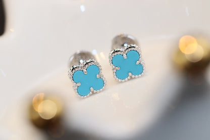[⭐Shinejoy]CLOVER MINI TURQUOISE SILVER STUD EARRINGS