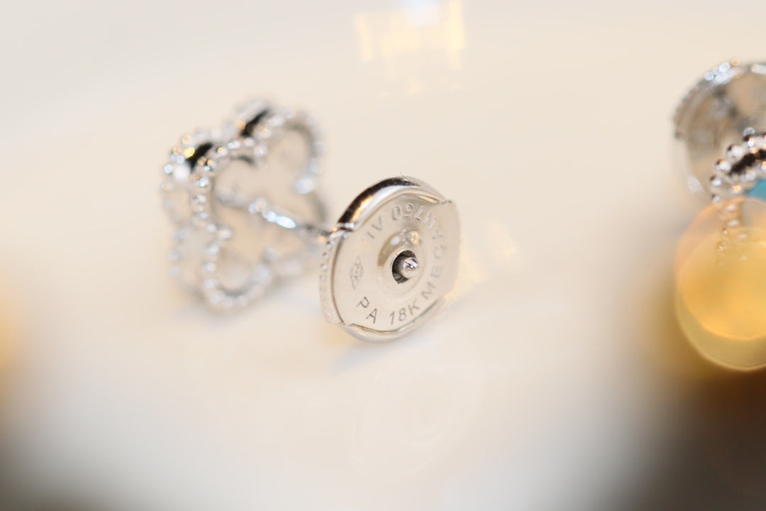 [⭐Shinejoy]CLOVER MINI TURQUOISE SILVER STUD EARRINGS