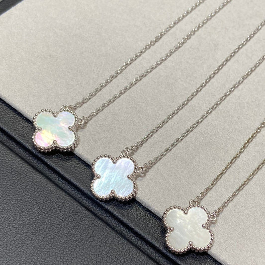 [⭐Shinejoy]CLOVER MEDIUM SILVER WHITE MOP NECKLACE