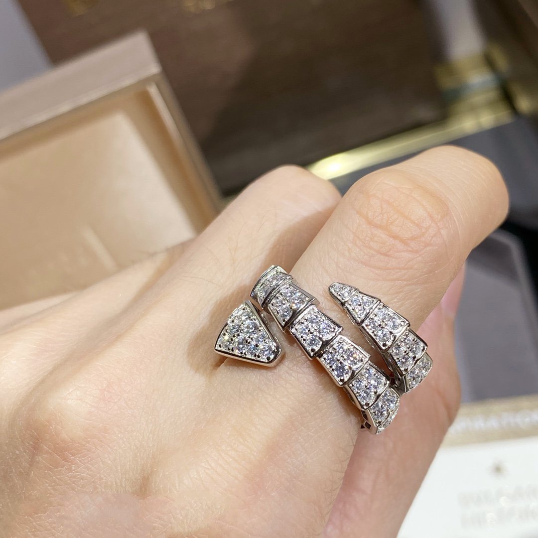 [⭐Shinejoy]SERPENTI DOUBLE RING SILVER DIAMOND PAVED