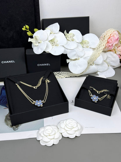 [⭐Shinejoy]New Blue Floral Double-Layer Necklace