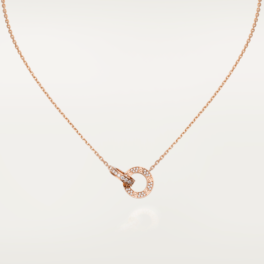 [⭐Shinejoy]LOVE 7.6MM NECKLACE ROSE GOLD AND SILVER  FULL DIAMOND