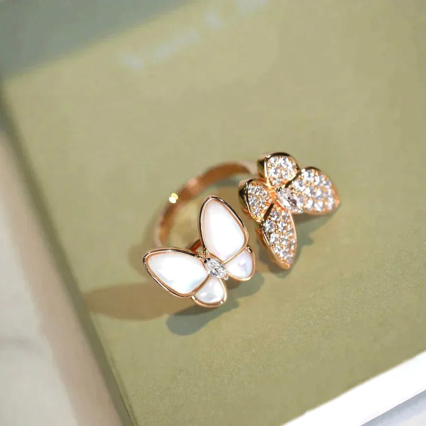 [⭐Shinejoy]TWIN BUTTERFLY DIAMOND MOP RING