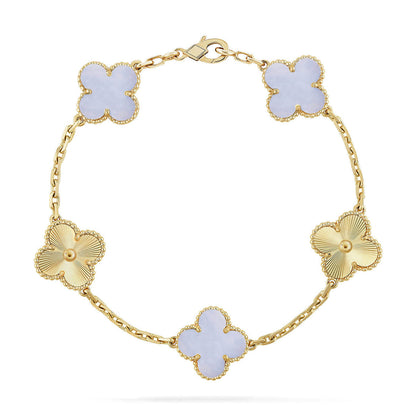 [⭐Shinejoy] CLOVER 5 MOTIF PURPLE CHALCEDONY BRACELET COLLECTION