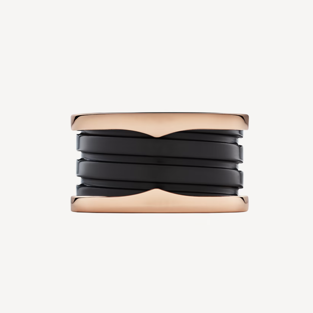 [⭐Shinejoy]ZERO 1 FOUR-BAND LOOPS AND BLACK CERAMIC SPIRAL PINK GOLD RING