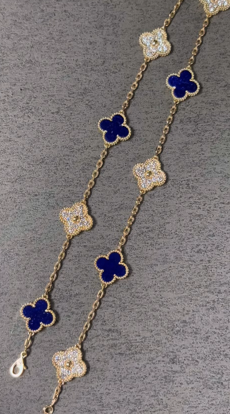 [⭐Shinejoy]CLOVER 10 MOTIFS DIAMONDS SET IN LAPIS LAZULI