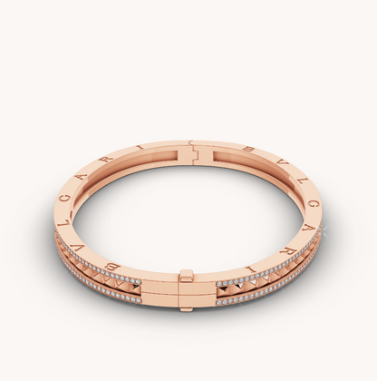 [⭐Shinejoy]ZERO 1 SPIRAL AND PAVED DIAMOND PINK GOLD BRACELET