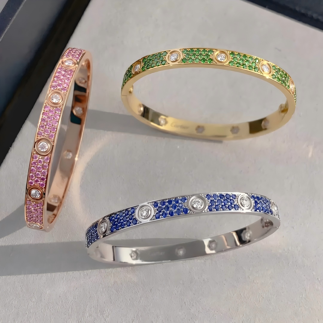 [⭐Shinejoy]2026 PAVE GEMSTONE LOVE BRACELET 6.1MM 10 DIAMONDS