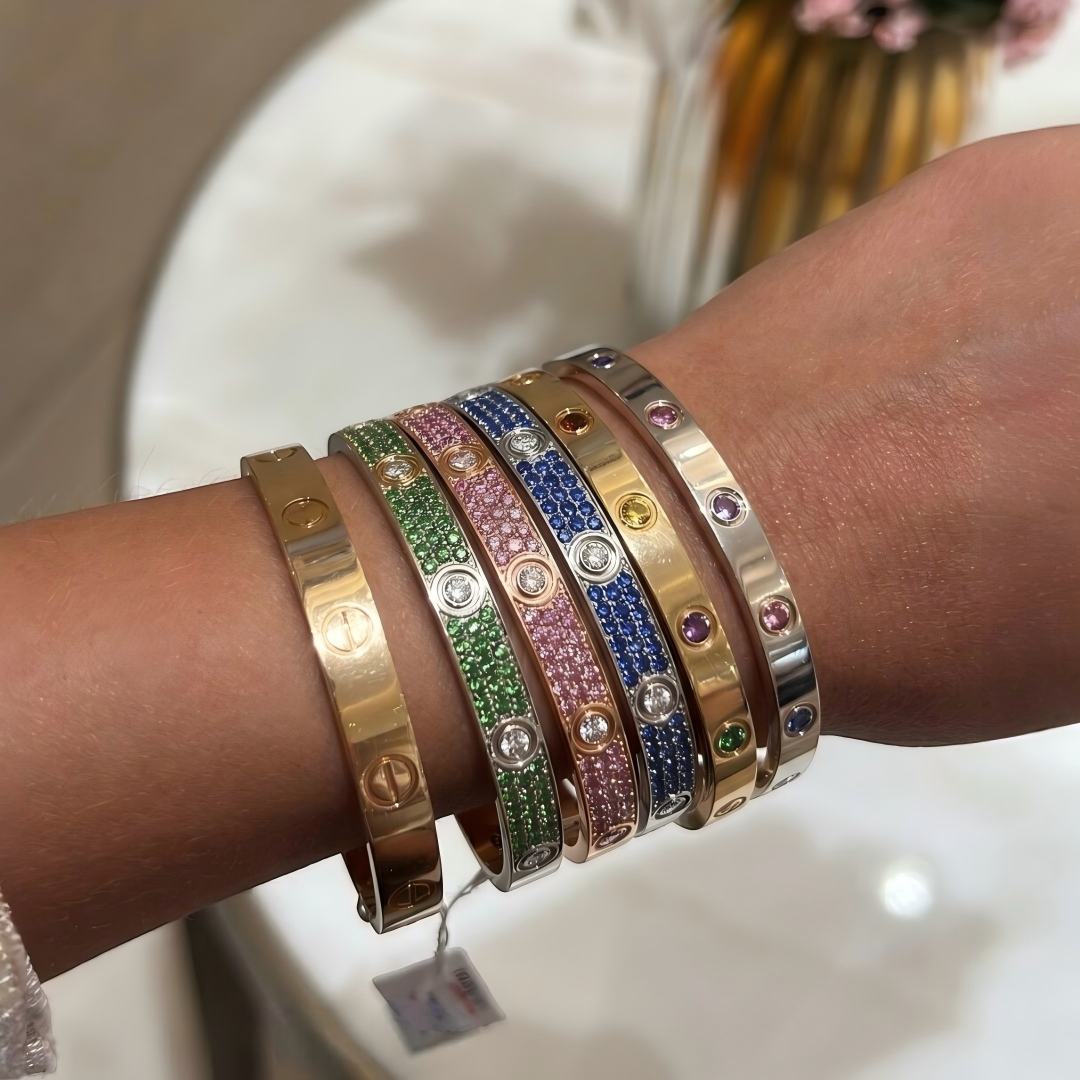 [⭐Shinejoy]2026 PAVE GEMSTONE LOVE BRACELET 6.1MM 10 DIAMONDS