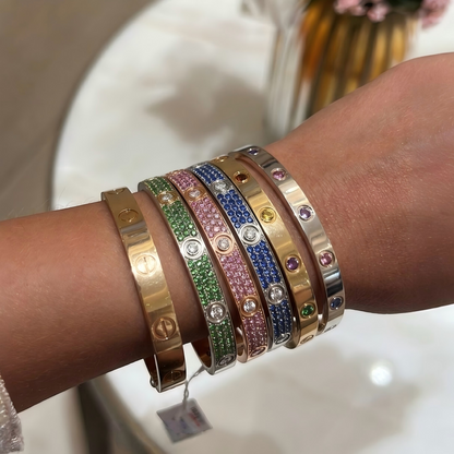 [⭐Shinejoy]2026 PAVE GEMSTONE LOVE BRACELET 6.1MM 10 DIAMONDS