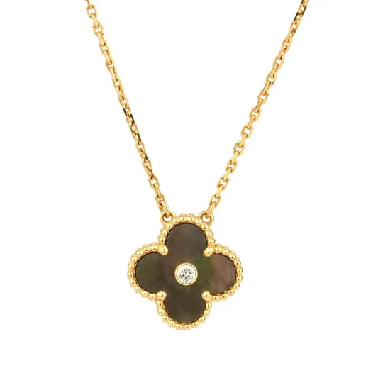 [⭐Shinejoy]CLOVER 15MM DIAMOND AND MOTHER-OF-GREY NECKLACE
