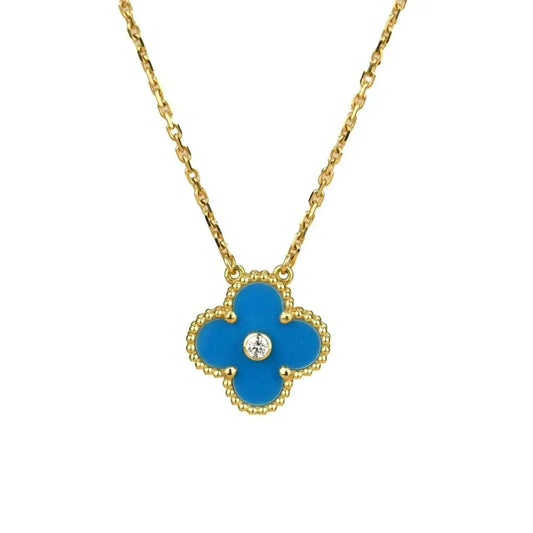 [⭐Shinejoy]CLOVER 15MM DIAMOND AND BLUE AGATE NECKLACE