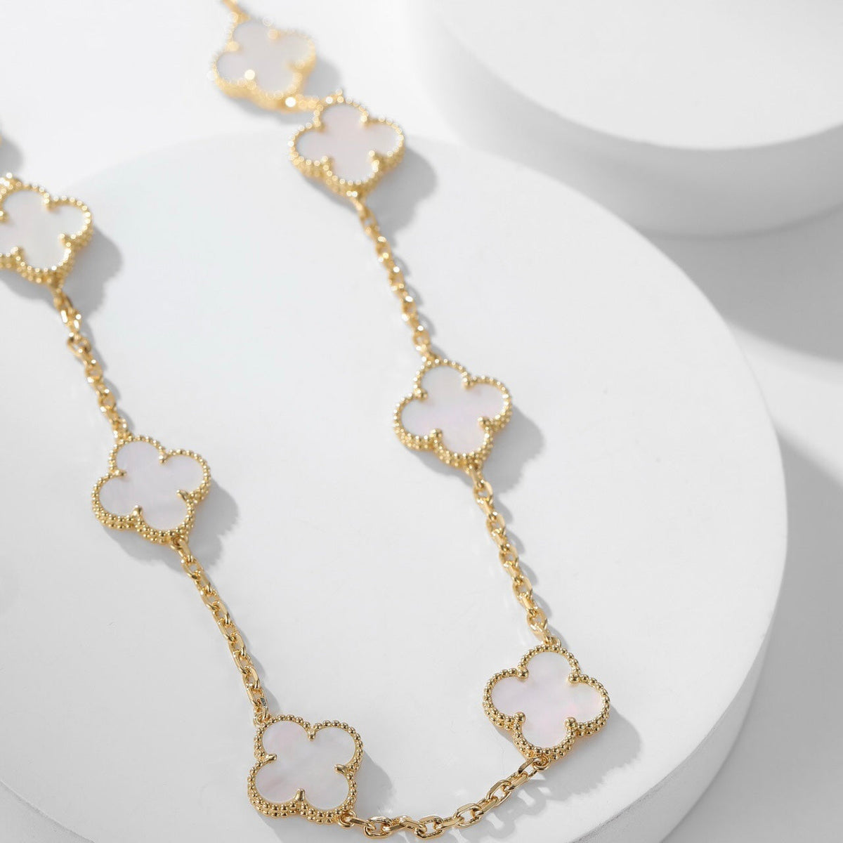 [⭐Shinejoy]CLOVER 10 MOTIFS WHITE MOTHER OF PEARL NECKLACE