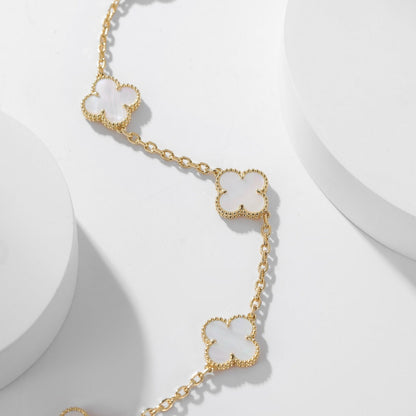 [⭐Shinejoy]CLOVER 10 MOTIFS WHITE MOTHER OF PEARL NECKLACE