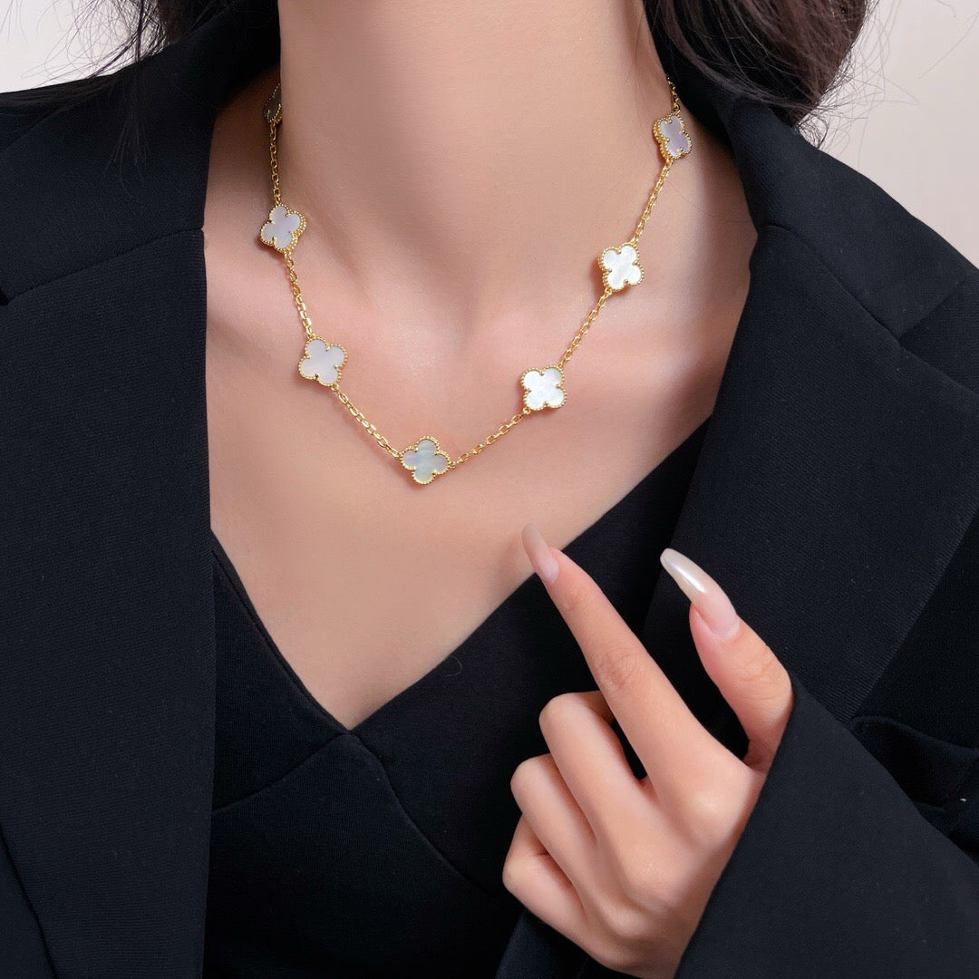 [⭐Shinejoy]CLOVER 10 MOTIFS WHITE MOTHER OF PEARL NECKLACE