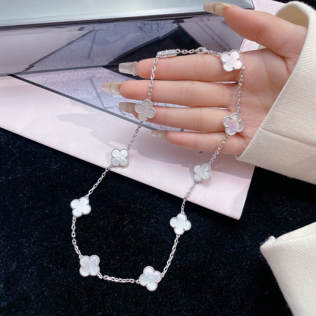 [⭐Shinejoy]CLOVER 10 MOTIFS WHITE MOTHER OF PEARL NECKLACE