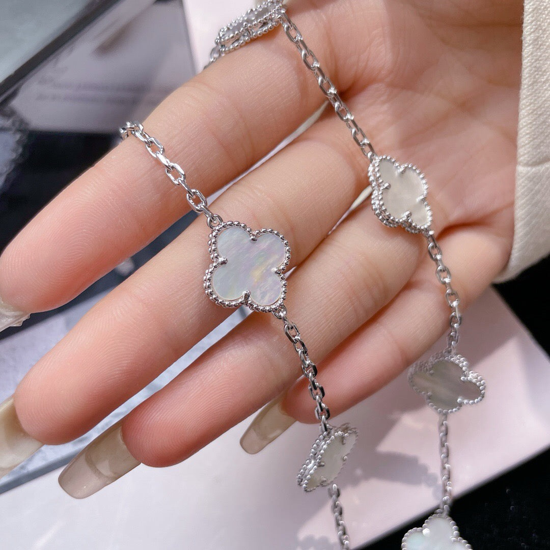[⭐Shinejoy]CLOVER 10 MOTIFS WHITE MOTHER OF PEARL NECKLACE