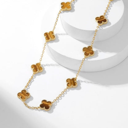 [⭐Shinejoy]CLOVER 10 MOTIFS TIGER EYE NECKLACE