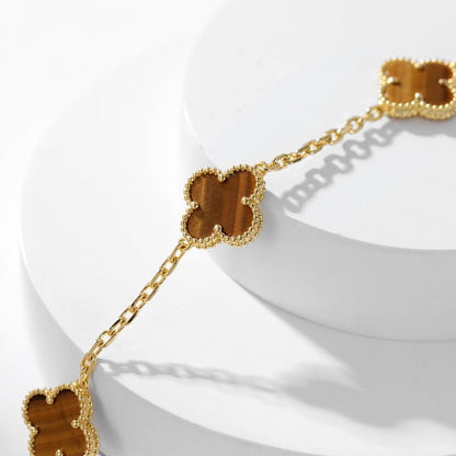 [⭐Shinejoy]CLOVER 10 MOTIFS TIGER EYE NECKLACE