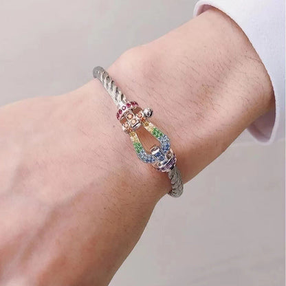 [⭐Shinejoy]FORC LARGE HORSESHOE  COLORED DIAMOND BRACELET SILVER