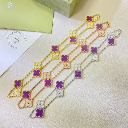 [⭐Shinejoy Jewelry]CLOVER 10 MOTIFS  PURPLE VIOLET DIAMOND NECKLACE